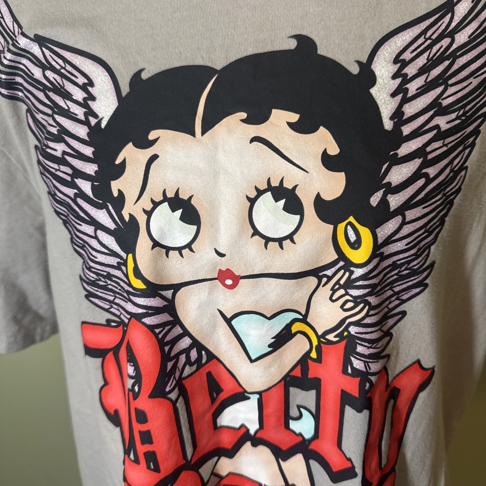 Betty Boop Angel Graphic Tee Retro Y2k Style Sparkle Angel Wings On Back  Medium - Picture 2 of 8